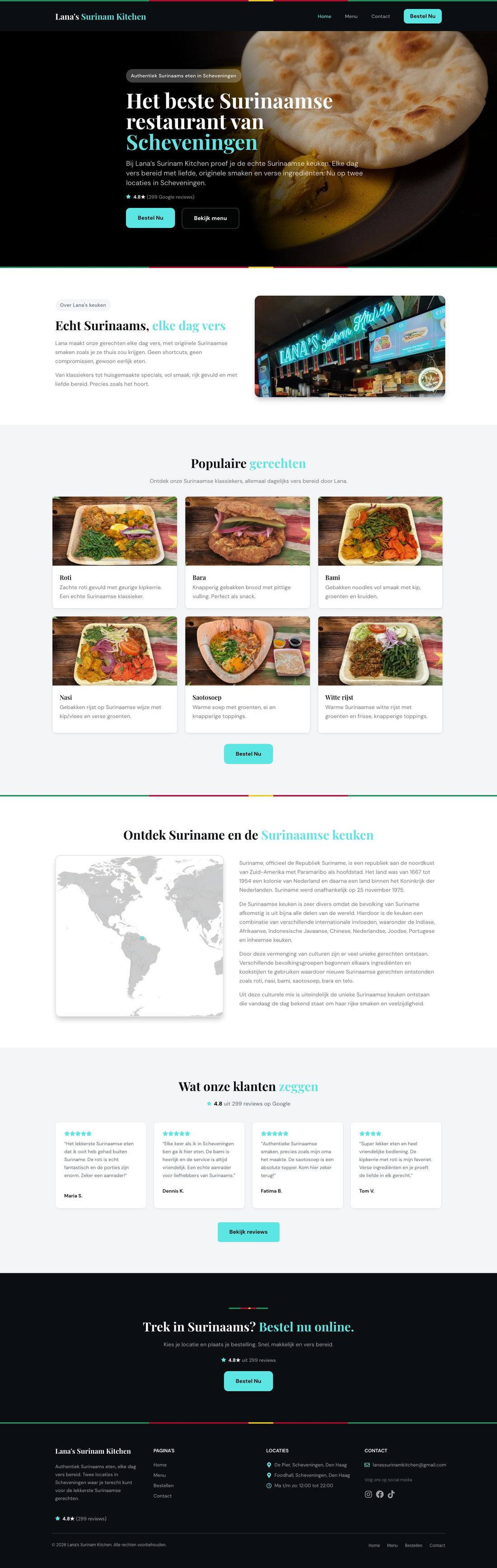 Homepage van Lana's Surinam Kitchen, gebouwd door Yuri van Dorst